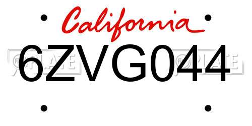 6ZVG044 California License Plate