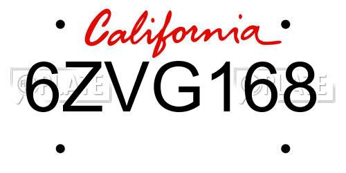 6ZVG168 California License Plate