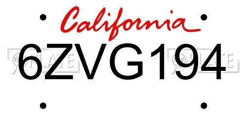 6ZVG194 California License Plate