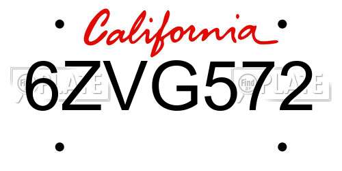 6ZVG572 California License Plate