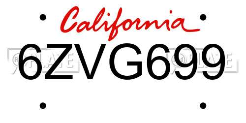 6ZVG699 California License Plate