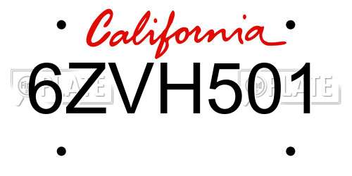 6ZVH501 California License Plate