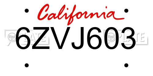 6ZVJ603 California License Plate
