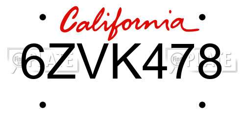 6ZVK478 California License Plate
