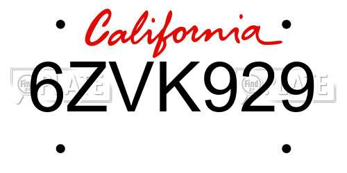 6ZVK929 California License Plate