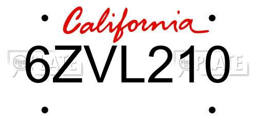 6ZVL210 California License Plate
