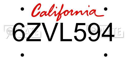 6ZVL594 California License Plate