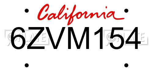 6ZVM154 California License Plate