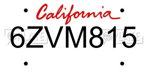 6ZVM815 California License Plate