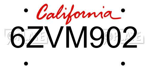 6ZVM902 California License Plate