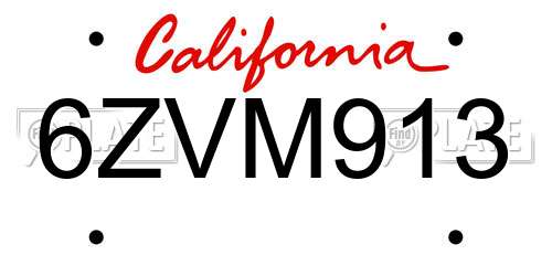 6ZVM913 California License Plate