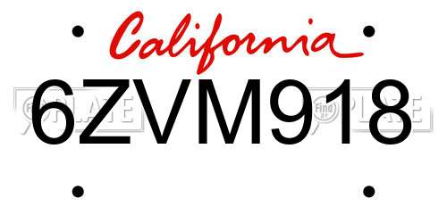 6ZVM918 California License Plate