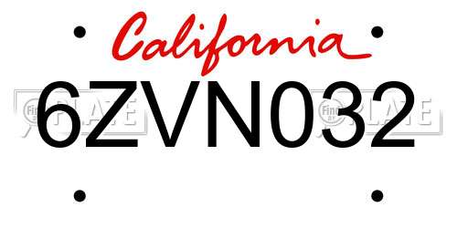 6ZVN032 California License Plate