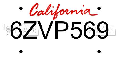6ZVP569 California License Plate