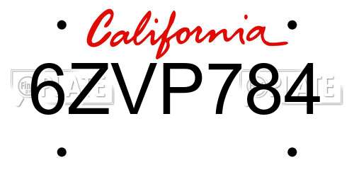 6ZVP784 California License Plate