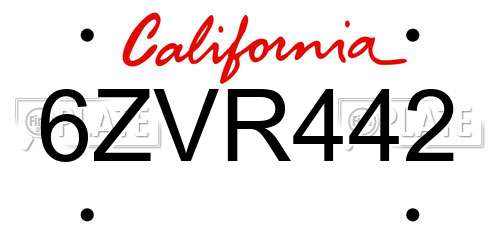 6ZVR442 California License Plate