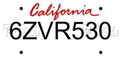 6ZVR530 California License Plate