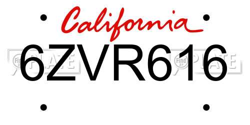 6ZVR616 California License Plate