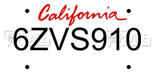 6ZVS910 California License Plate