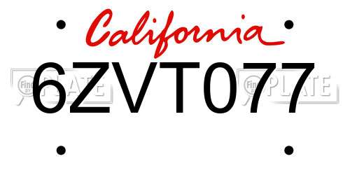6ZVT077 California License Plate