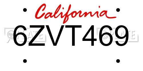 6ZVT469 California License Plate