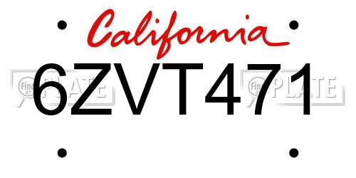 6ZVT471 California License Plate