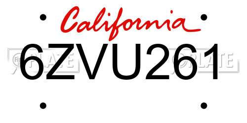 6ZVU261 California License Plate