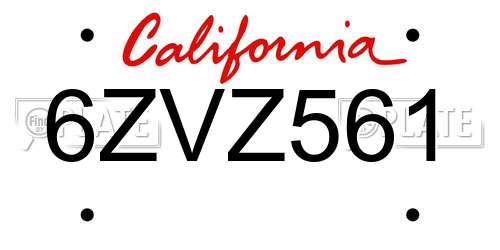 6ZVZ561 California License Plate
