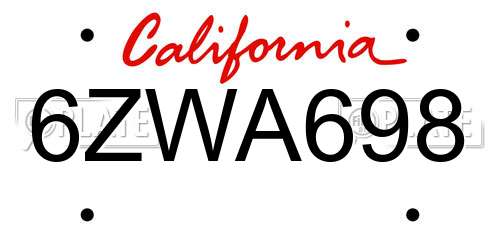 6ZWA698 California License Plate