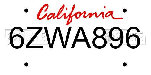 6ZWA896 California License Plate