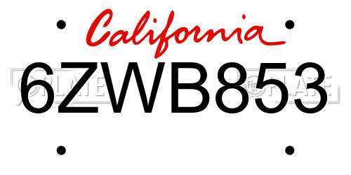 6ZWB853 California License Plate