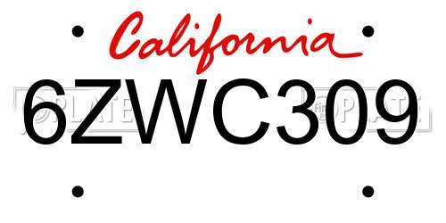 6ZWC309 California License Plate