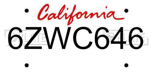6ZWC646 California License Plate
