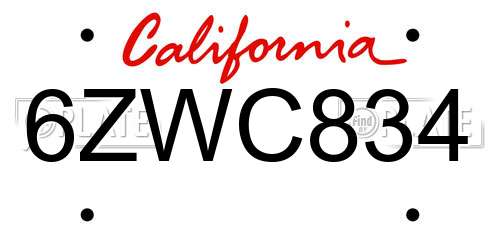 6ZWC834 California License Plate