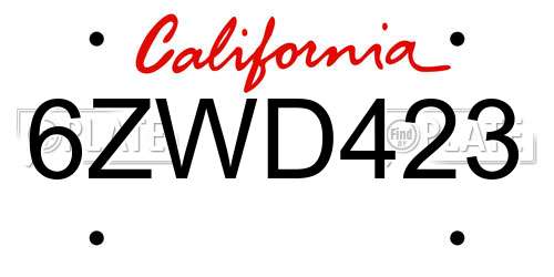 6ZWD423 California License Plate