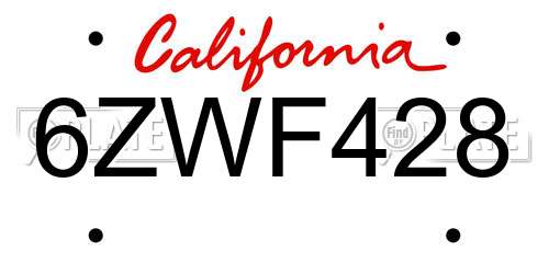 6ZWF428 California License Plate