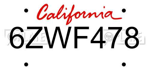 6ZWF478 California License Plate