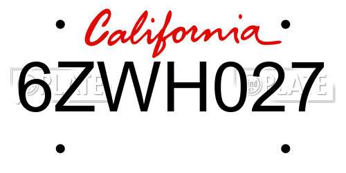 6ZWH027 California License Plate