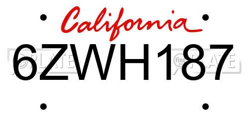 6ZWH187 California License Plate