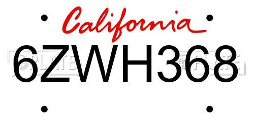6ZWH368 California License Plate