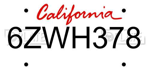 6ZWH378 California License Plate