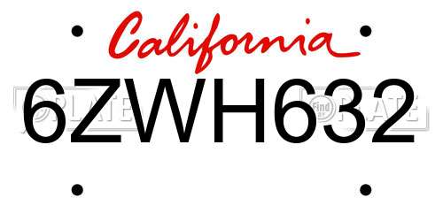 6ZWH632 California License Plate