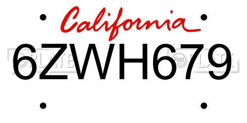 6ZWH679 California License Plate