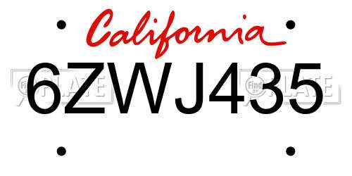 6ZWJ435 California License Plate