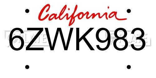 6ZWK983 California License Plate