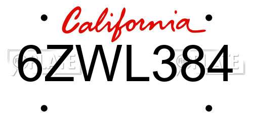 6ZWL384 California License Plate
