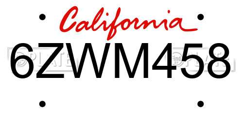 6ZWM458 California License Plate