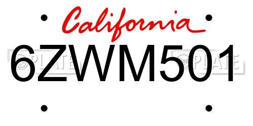 6ZWM501 California License Plate