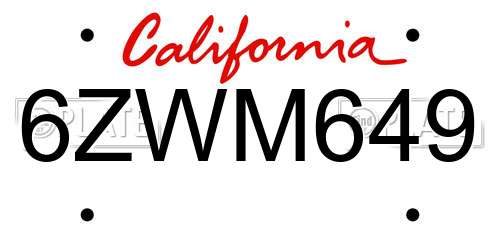 6ZWM649 California License Plate