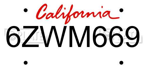 6ZWM669 California License Plate